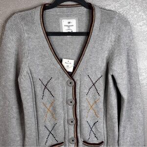 New Heritage 1981 Apparel Medium Gray Argyle Sweater Cardigan Wool Blend